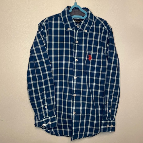 Boys Blue Button Down Collar Check Cotton Shirt Size 6 - Picture 2 of 3